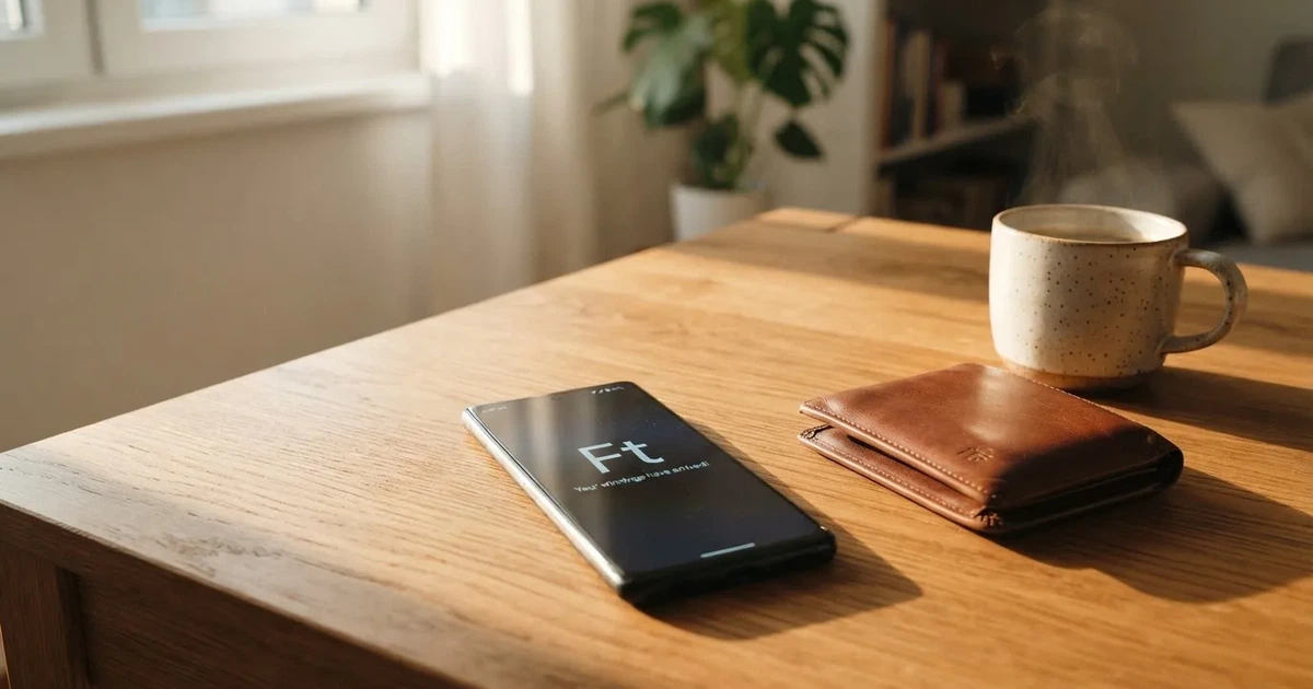 Mobiltelefon egy fa asztalon egy pénztárca és egy csésze kávé mellett — azonnali kifizetés kaszinók