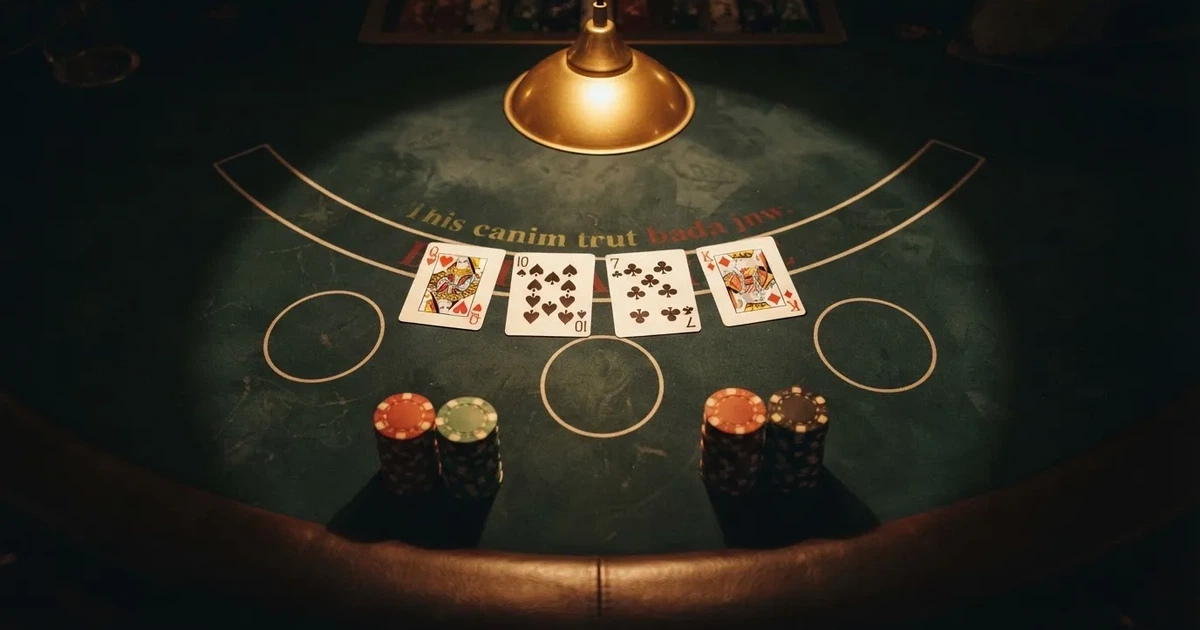 Megvilágított játékasztal kártyákkal, felülnézetből — blackjack játék magyarországon